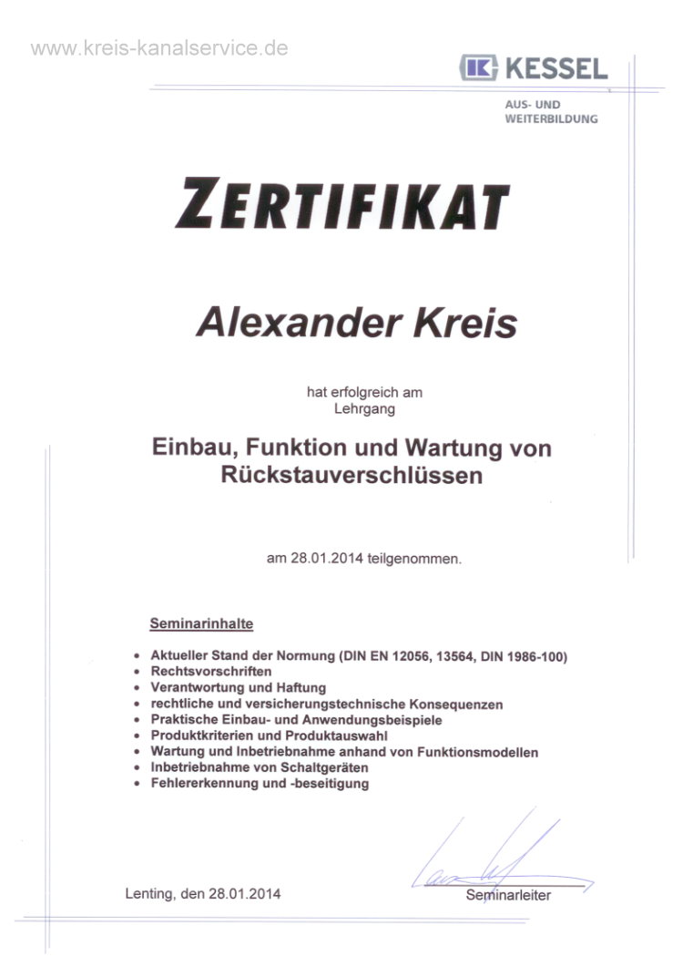 Zertifikat Rueckstauverschluesse