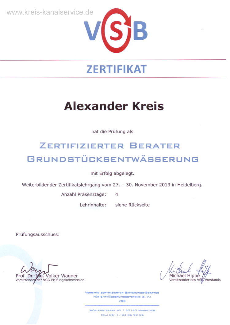 Zertifizierter Berater Grundst�cksentw�sserung