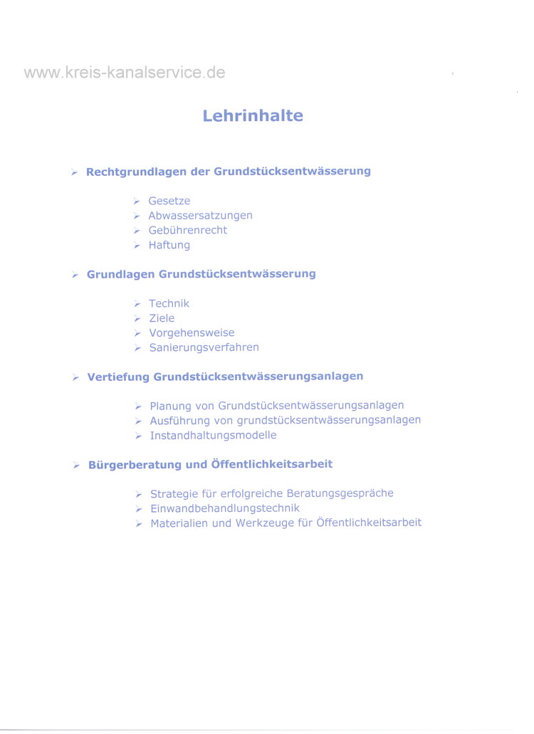 Zertifizierter Berater Grundst�cksentw�sserung Lehrgngsinhalte
