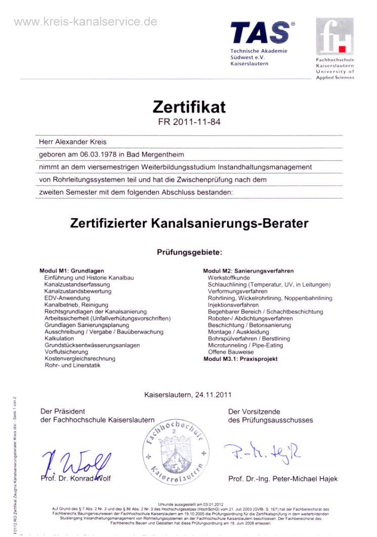 Zertifizierter Kanalsanierungsberater